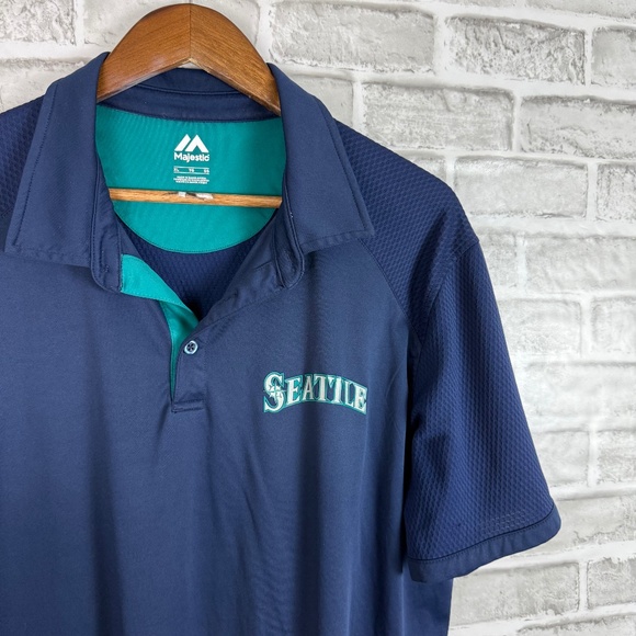 Majestic Other - Seattle Mariners x Majestic Navy Blue Performance Golf Polo Mens XL Stretch